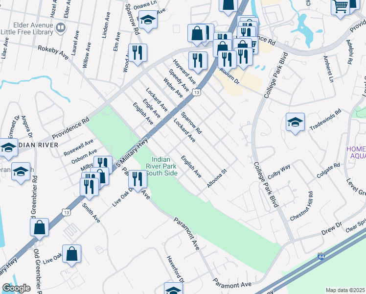 map of restaurants, bars, coffee shops, grocery stores, and more near 2009 Engle Avenue in Chesapeake