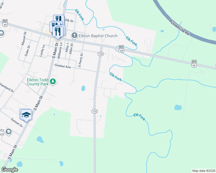 map of restaurants, bars, coffee shops, grocery stores, and more near 301 Weathers Ave in Elkton