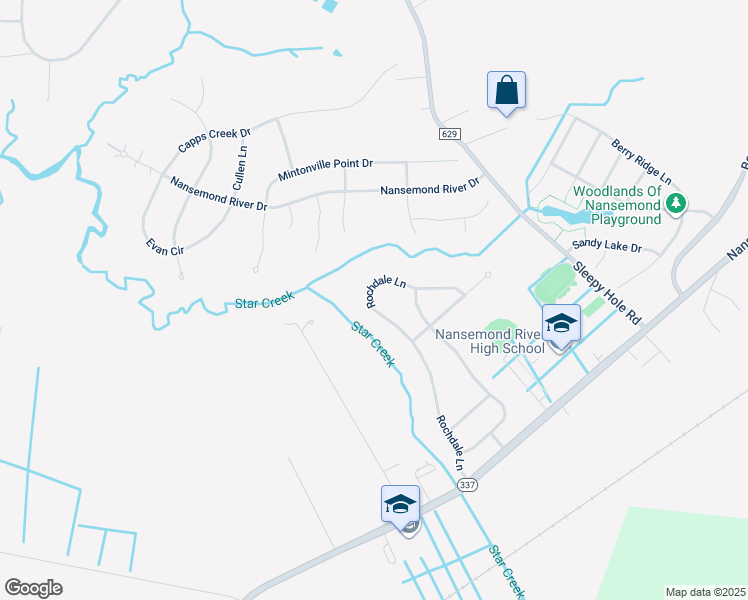 map of restaurants, bars, coffee shops, grocery stores, and more near 155 Rochdale Lane in Suffolk