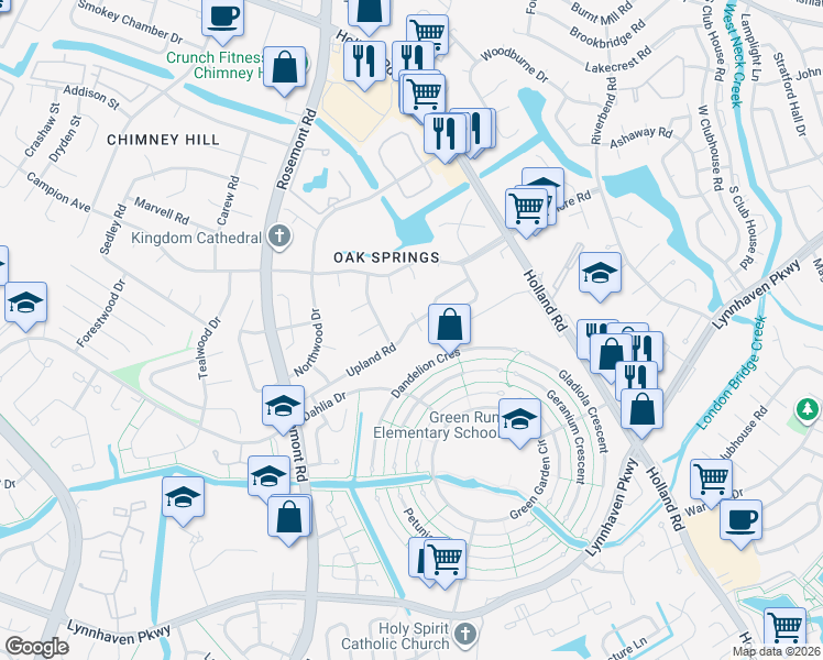 map of restaurants, bars, coffee shops, grocery stores, and more near 913 Westwind Place in Virginia Beach