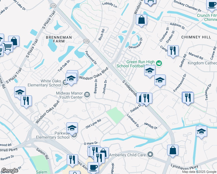 map of restaurants, bars, coffee shops, grocery stores, and more near 916 Joshua Drive in Virginia Beach