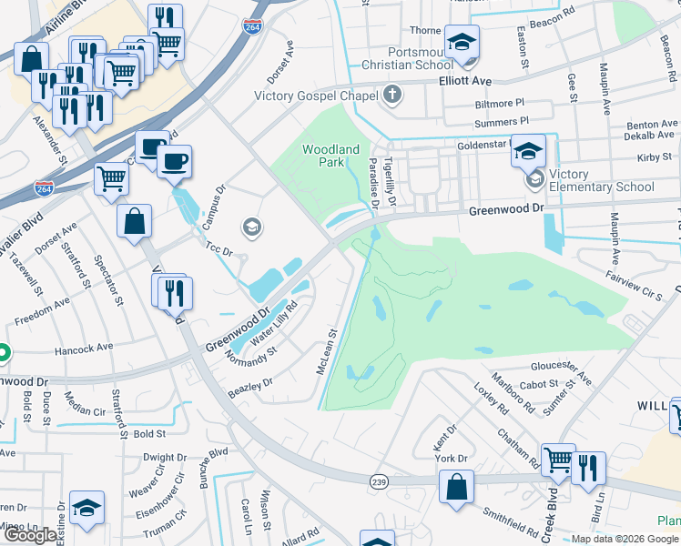 map of restaurants, bars, coffee shops, grocery stores, and more near 5 Luger Court in Portsmouth