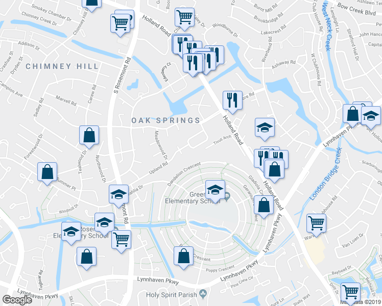 map of restaurants, bars, coffee shops, grocery stores, and more near 976 Smoke Tree Lane in Virginia Beach
