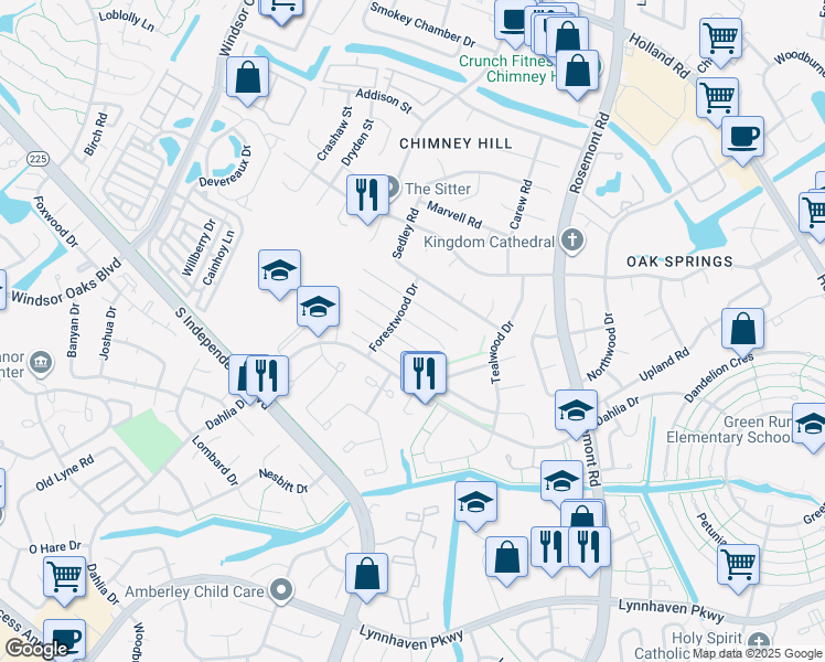 map of restaurants, bars, coffee shops, grocery stores, and more near 3837 Foxglove Court in Virginia Beach
