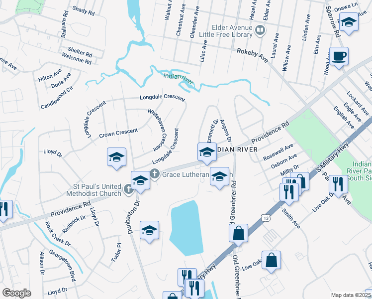 map of restaurants, bars, coffee shops, grocery stores, and more near 516 Dent Place in Chesapeake