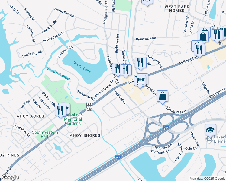 map of restaurants, bars, coffee shops, grocery stores, and more near 108 Bedford Court in Portsmouth