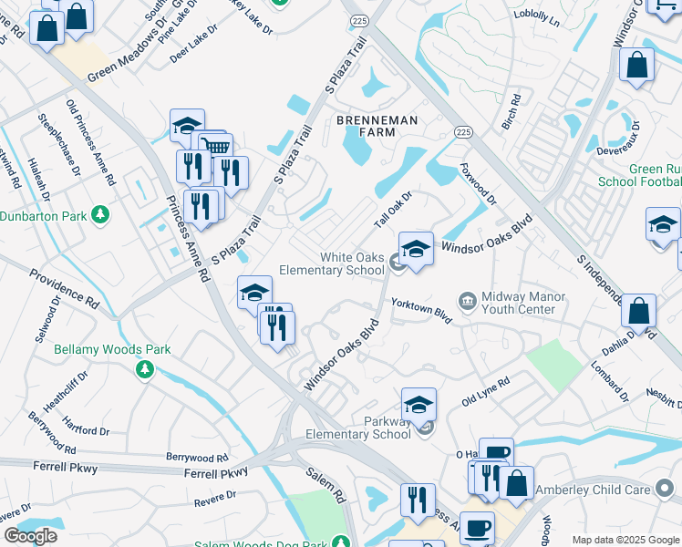 map of restaurants, bars, coffee shops, grocery stores, and more near 1114 Tall Oak Drive in Virginia Beach
