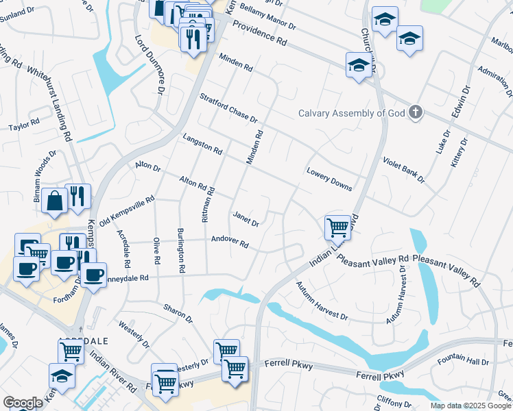 map of restaurants, bars, coffee shops, grocery stores, and more near 1085 Willowbrooke Court in Virginia Beach