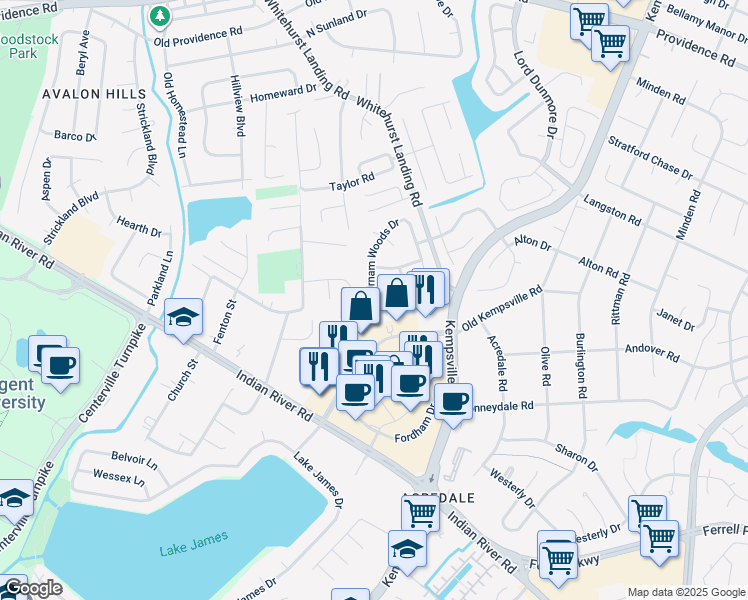 map of restaurants, bars, coffee shops, grocery stores, and more near 1141 Birnam Woods Drive in Virginia Beach