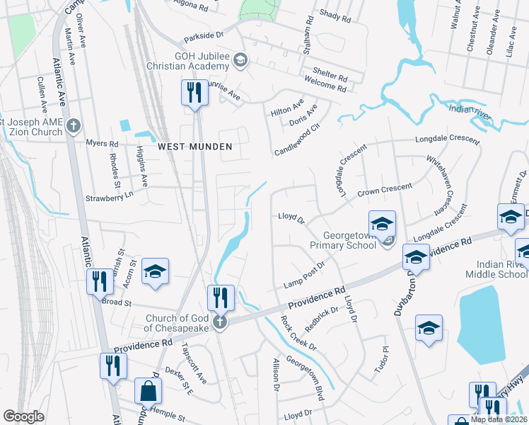 map of restaurants, bars, coffee shops, grocery stores, and more near 2763 Holly Point Boulevard in Chesapeake