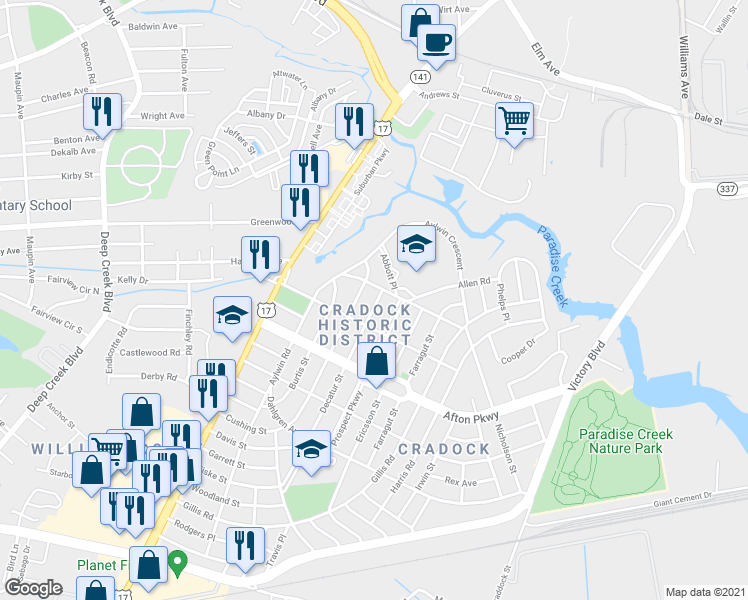 map of restaurants, bars, coffee shops, grocery stores, and more near 4 Decatur Street in Portsmouth
