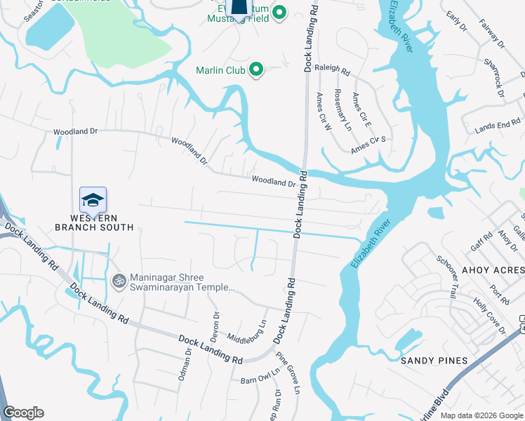 map of restaurants, bars, coffee shops, grocery stores, and more near 4028 Maple Drive in Chesapeake