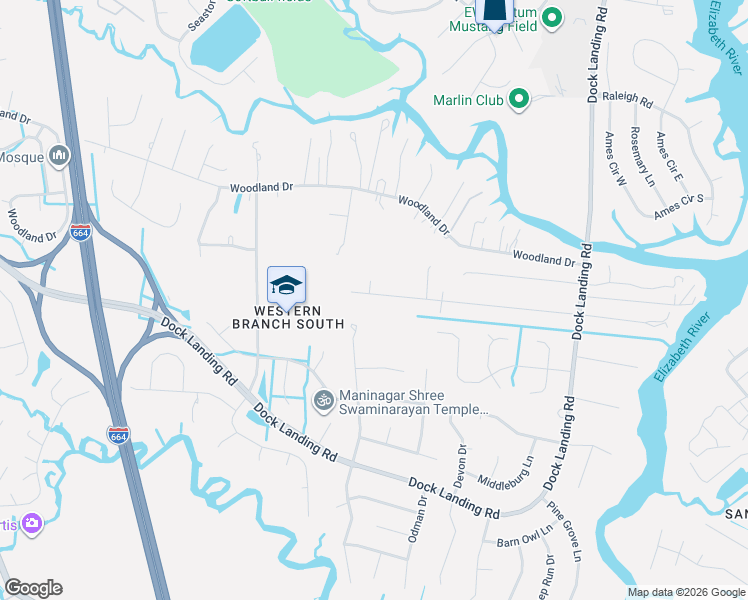 map of restaurants, bars, coffee shops, grocery stores, and more near 4117 Maple Drive in Chesapeake