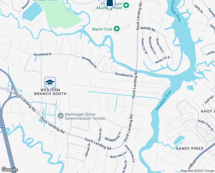 map of restaurants, bars, coffee shops, grocery stores, and more near 4044 Maple Drive in Chesapeake