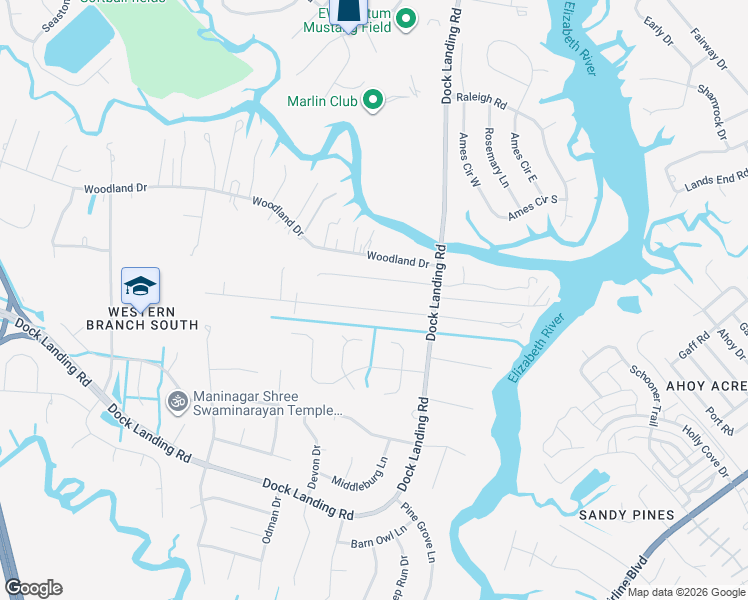 map of restaurants, bars, coffee shops, grocery stores, and more near 4028 Maple Drive in Chesapeake