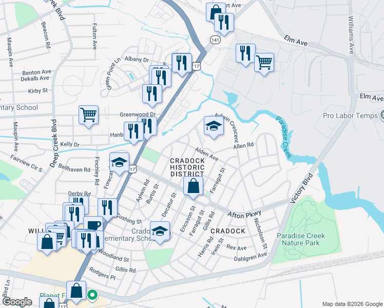 map of restaurants, bars, coffee shops, grocery stores, and more near 4 Decatur Street in Portsmouth