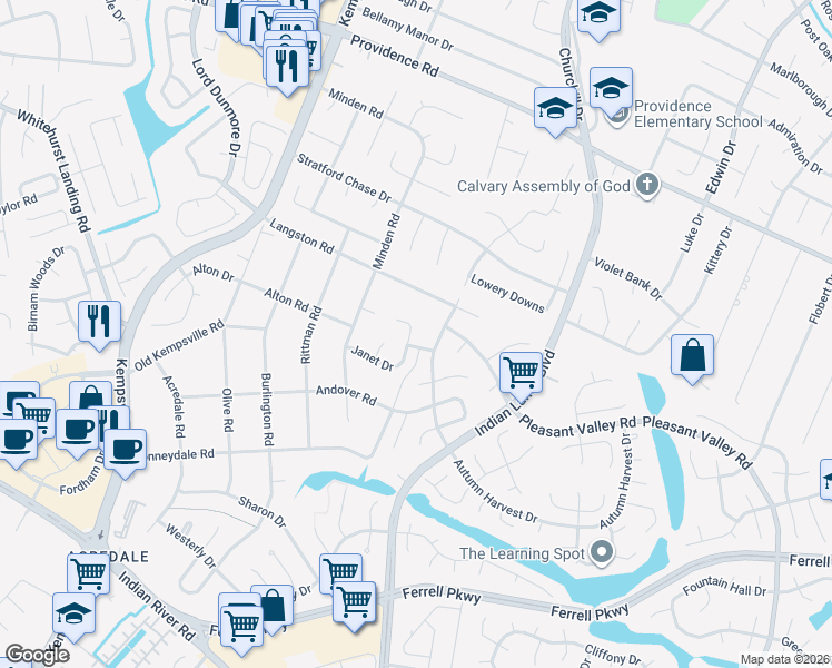 map of restaurants, bars, coffee shops, grocery stores, and more near 5089 Janet Court in Virginia Beach