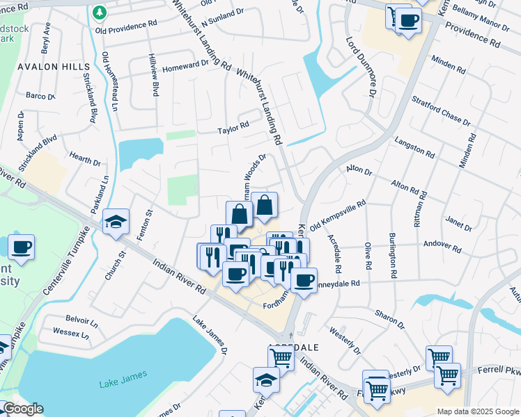 map of restaurants, bars, coffee shops, grocery stores, and more near 5417 Cawdor Circle in Virginia Beach