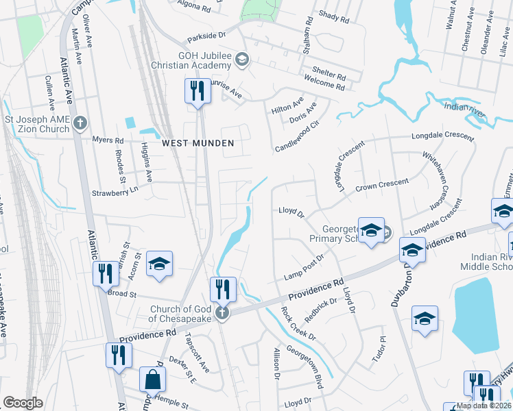 map of restaurants, bars, coffee shops, grocery stores, and more near 2763 Holly Point Boulevard in Chesapeake