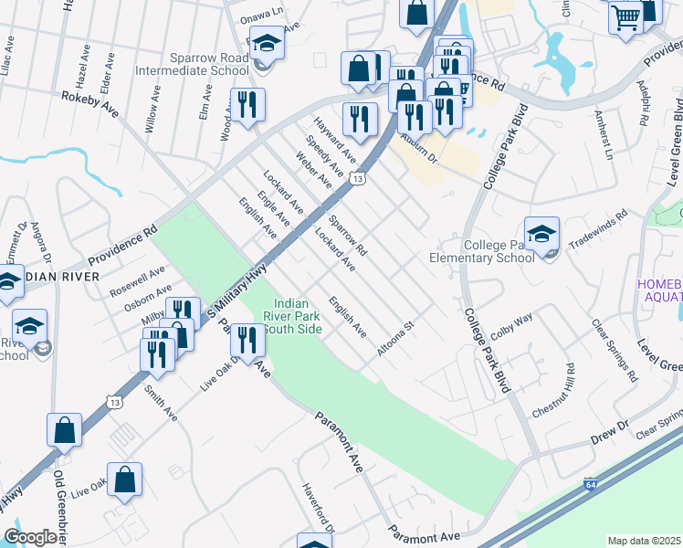 map of restaurants, bars, coffee shops, grocery stores, and more near 2008 Engle Avenue in Chesapeake