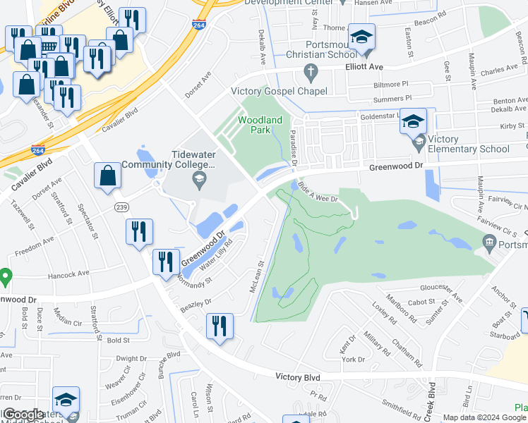map of restaurants, bars, coffee shops, grocery stores, and more near 5 Luger Court in Portsmouth
