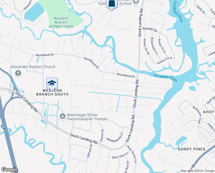 map of restaurants, bars, coffee shops, grocery stores, and more near 4048 Maple Drive in Chesapeake