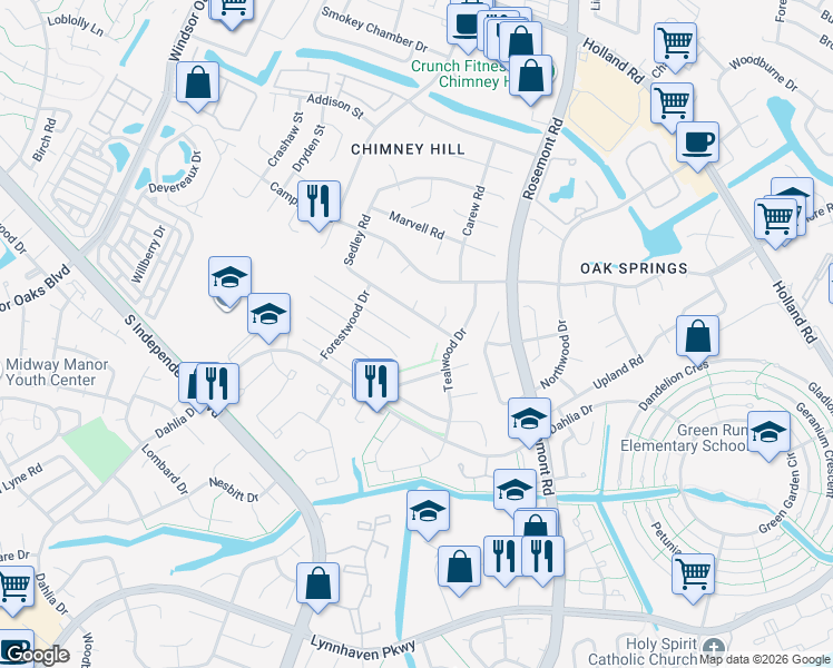 map of restaurants, bars, coffee shops, grocery stores, and more near 3804 Clearwood Court in Virginia Beach