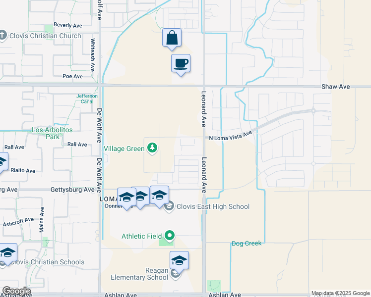map of restaurants, bars, coffee shops, grocery stores, and more near 3700 Loma Vista Parkway in Clovis