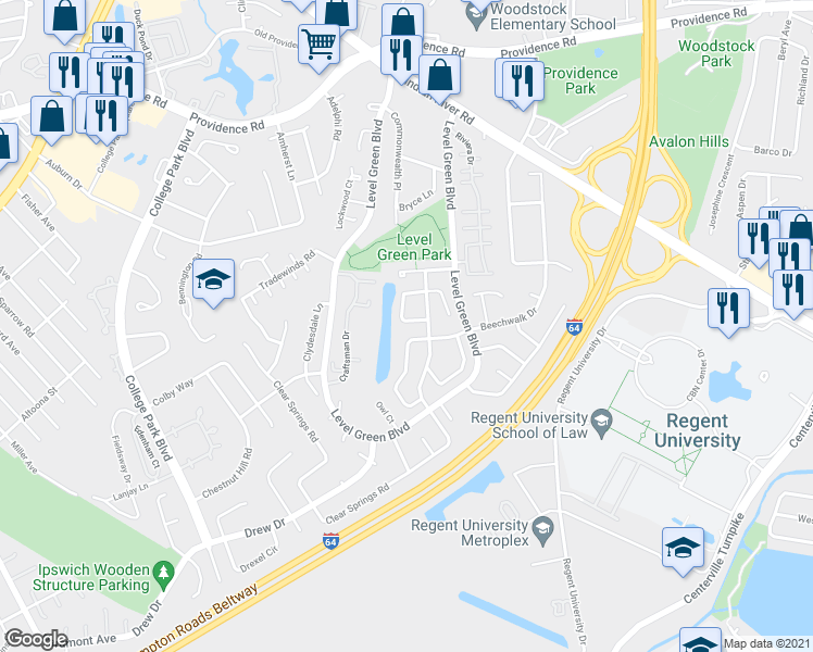 map of restaurants, bars, coffee shops, grocery stores, and more near 6004 Edgelake Drive in Virginia Beach