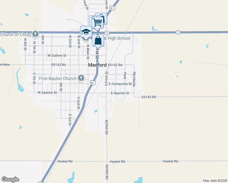 map of restaurants, bars, coffee shops, grocery stores, and more near 300-398 South Chicago Street in Medford