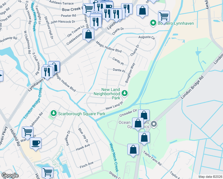 map of restaurants, bars, coffee shops, grocery stores, and more near 2908 Guther Place in Virginia Beach