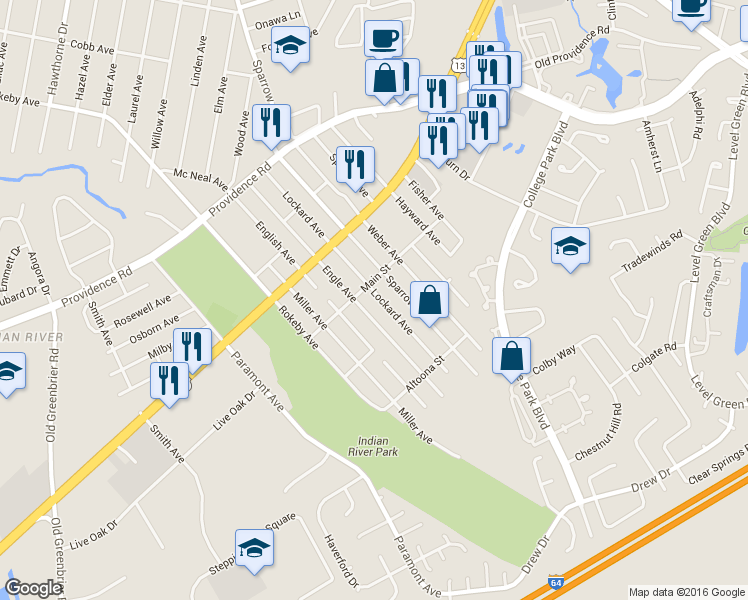 map of restaurants, bars, coffee shops, grocery stores, and more near 2015 Lockard Ave in Chesapeake