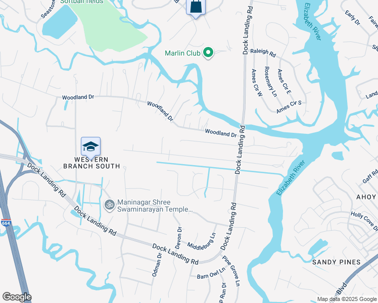 map of restaurants, bars, coffee shops, grocery stores, and more near 4048 Maple Drive in Chesapeake