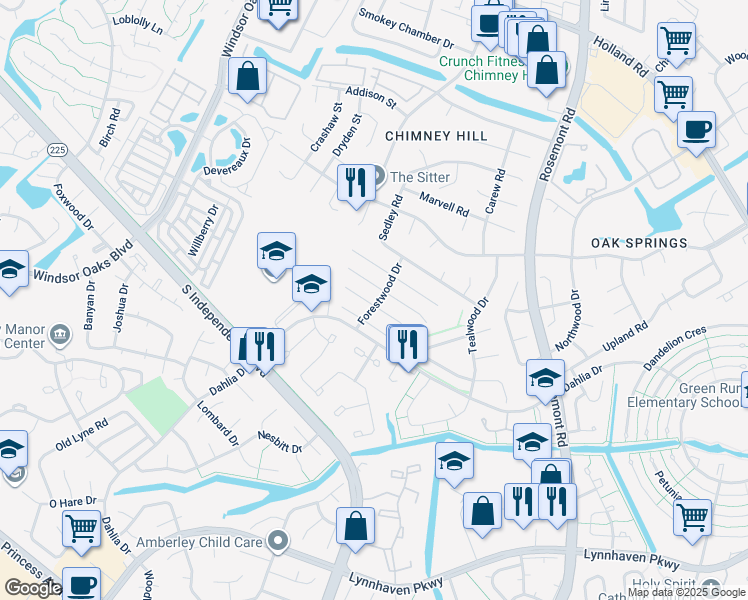 map of restaurants, bars, coffee shops, grocery stores, and more near 3848 Meadowbrook Court in Virginia Beach