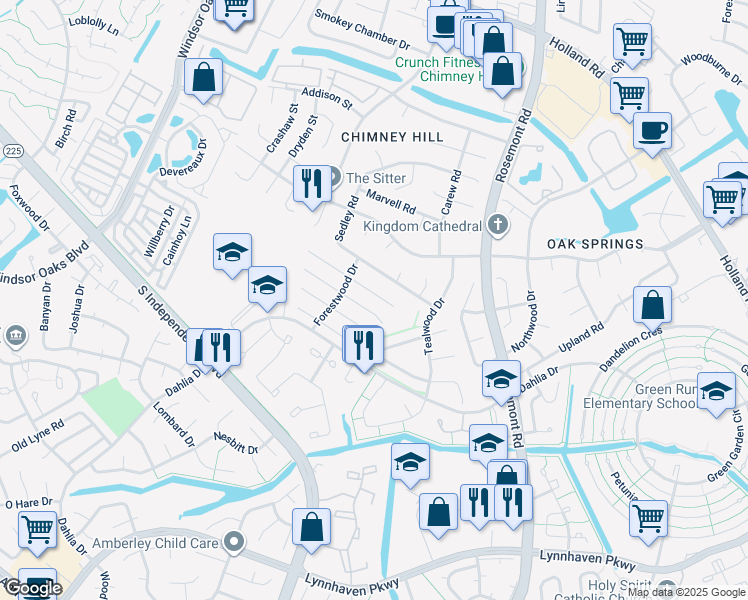 map of restaurants, bars, coffee shops, grocery stores, and more near 3829 Clearwood Court in Virginia Beach