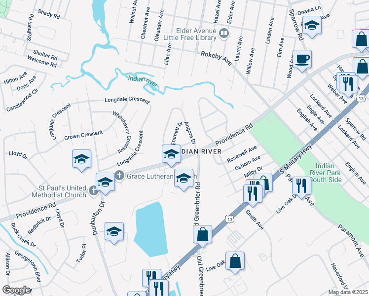map of restaurants, bars, coffee shops, grocery stores, and more near 3921 Hubard Drive in Chesapeake