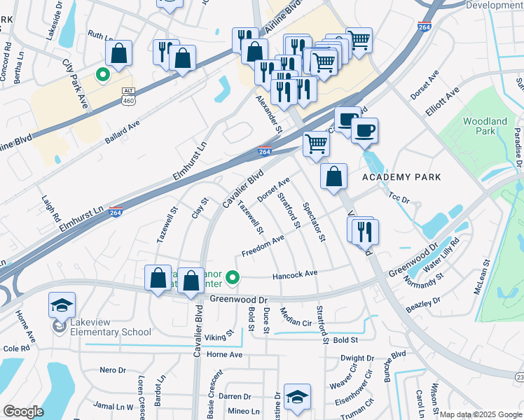 map of restaurants, bars, coffee shops, grocery stores, and more near 614 Henderson Street in Portsmouth