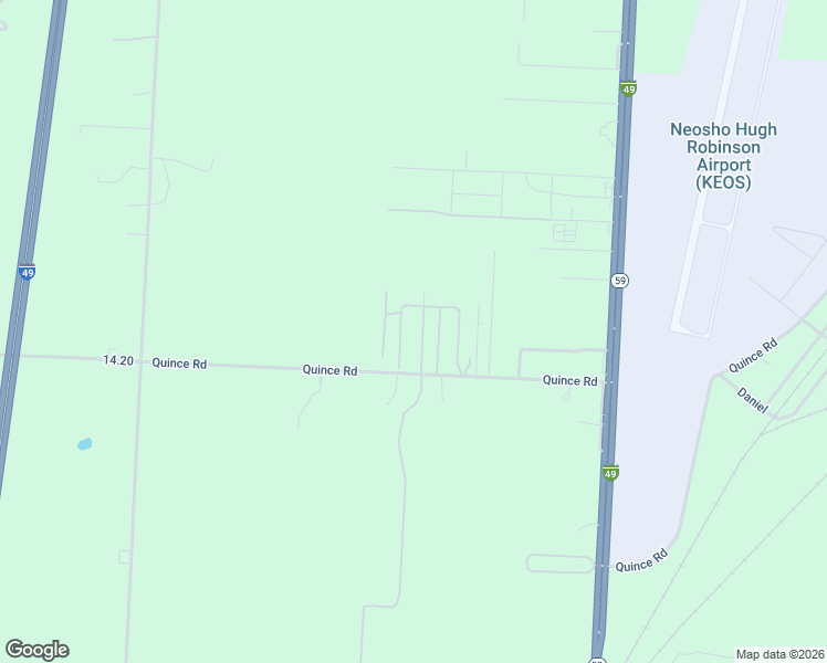 map of restaurants, bars, coffee shops, grocery stores, and more near 13600 Quince Road in Neosho