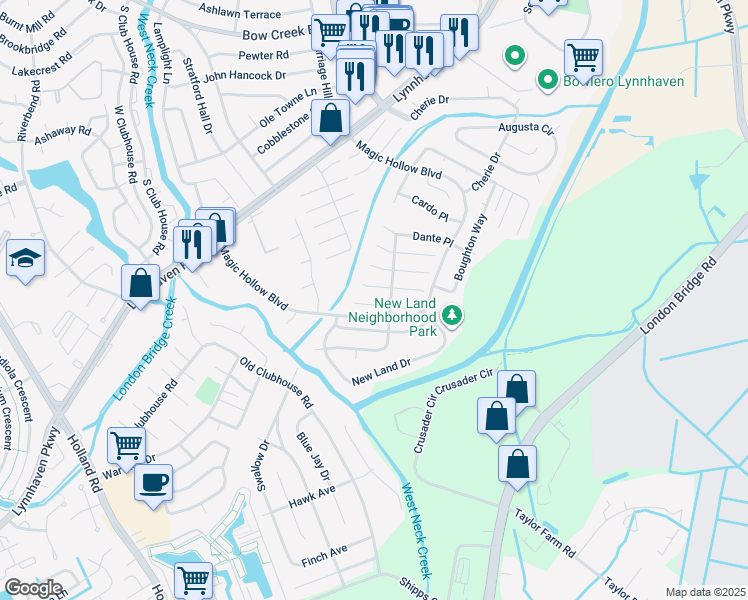 map of restaurants, bars, coffee shops, grocery stores, and more near 2928 Guther Place in Virginia Beach