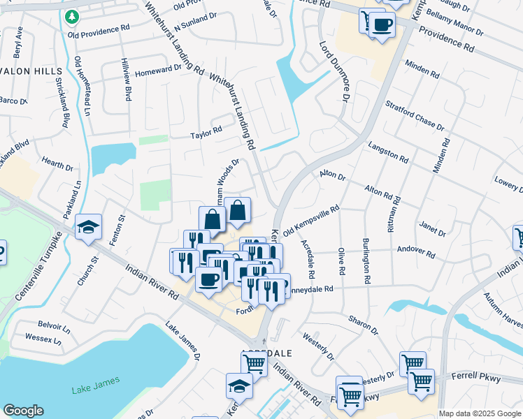 map of restaurants, bars, coffee shops, grocery stores, and more near 5408 Glamis Court in Virginia Beach