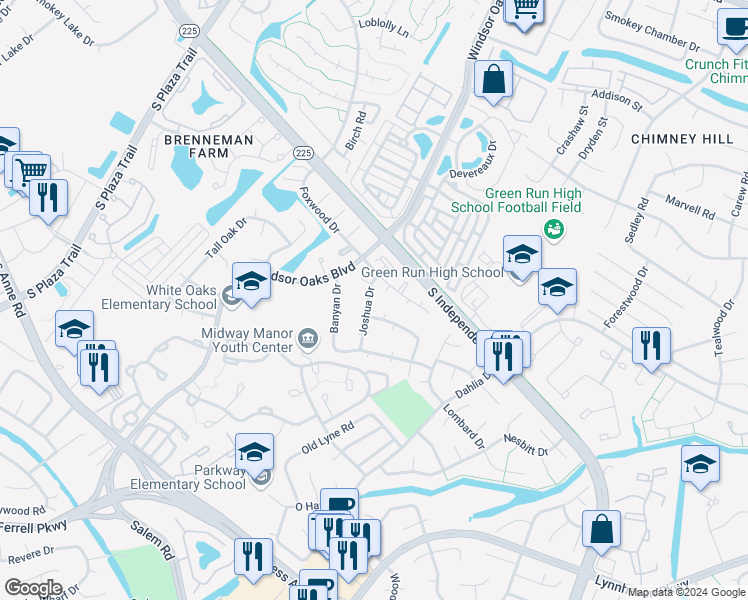 map of restaurants, bars, coffee shops, grocery stores, and more near 912 Joshua Drive in Virginia Beach