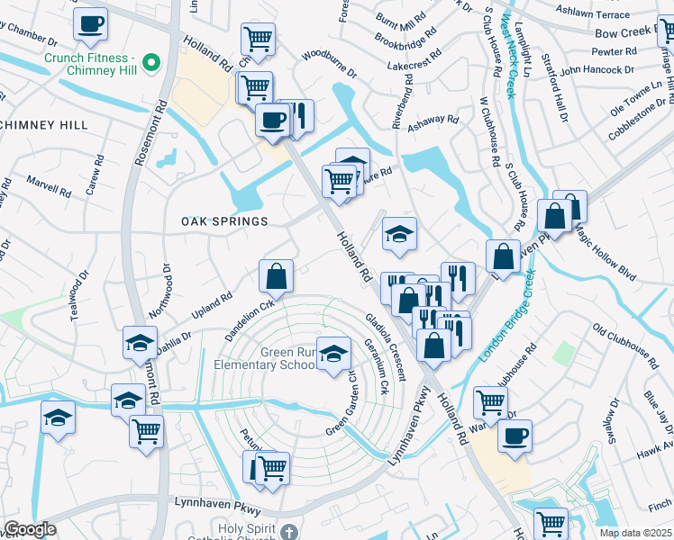 map of restaurants, bars, coffee shops, grocery stores, and more near 1041 Tivoli Crescent in Virginia Beach