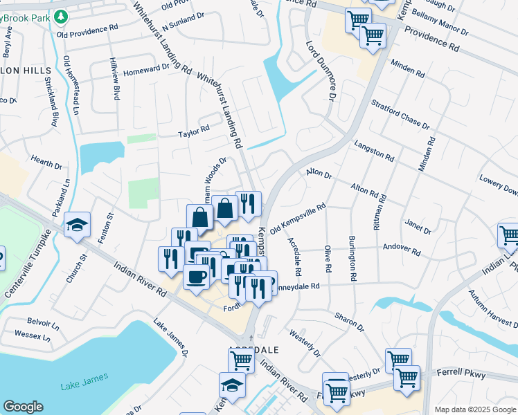 map of restaurants, bars, coffee shops, grocery stores, and more near 5408 Glamis Court in Virginia Beach