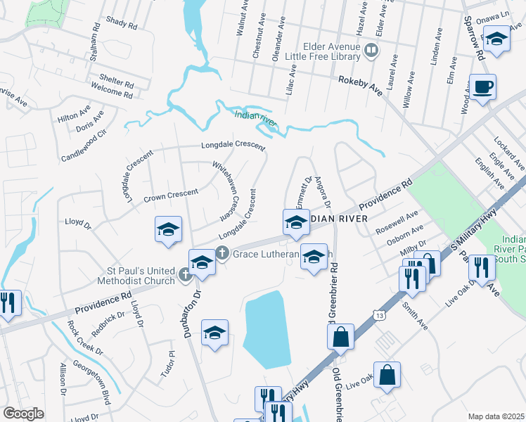 map of restaurants, bars, coffee shops, grocery stores, and more near 516 Dent Place in Chesapeake