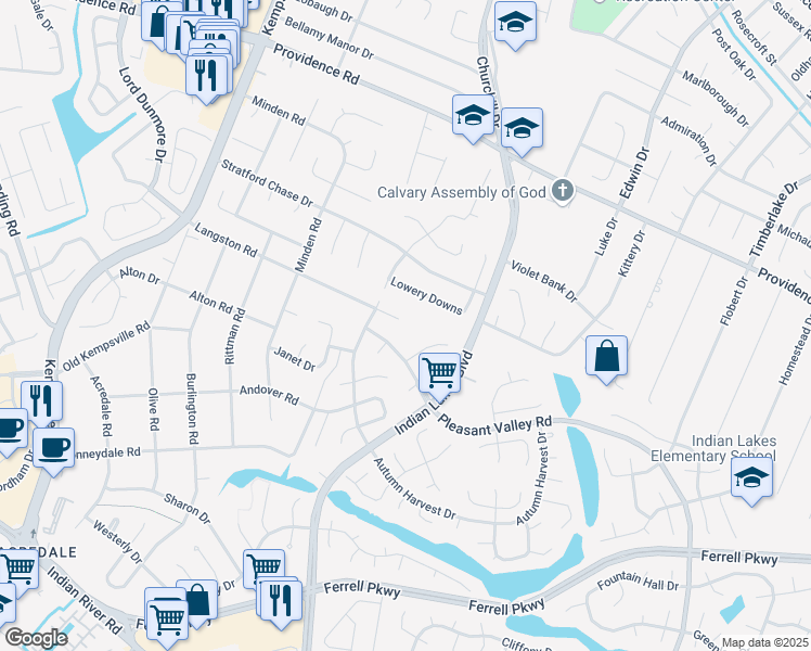 map of restaurants, bars, coffee shops, grocery stores, and more near 5081 Langston Court in Virginia Beach