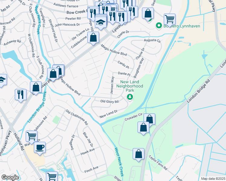 map of restaurants, bars, coffee shops, grocery stores, and more near 2917 Fetsch Place in Virginia Beach
