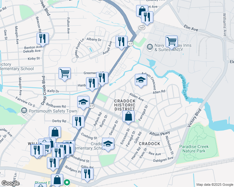 map of restaurants, bars, coffee shops, grocery stores, and more near 4 Burtis Street in Portsmouth