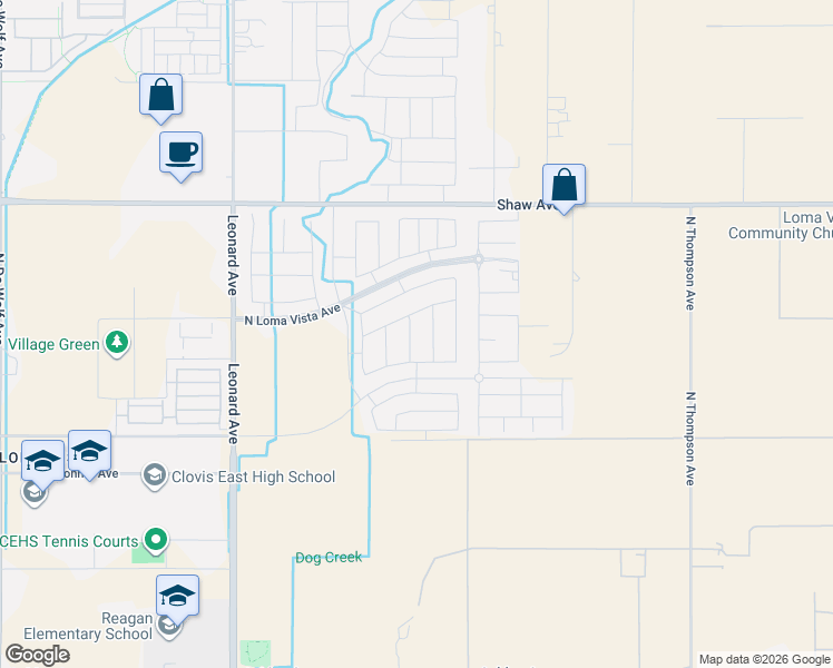 map of restaurants, bars, coffee shops, grocery stores, and more near 2502 San Marino Avenue in Clovis