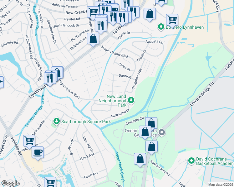 map of restaurants, bars, coffee shops, grocery stores, and more near 2908 Guther Place in Virginia Beach