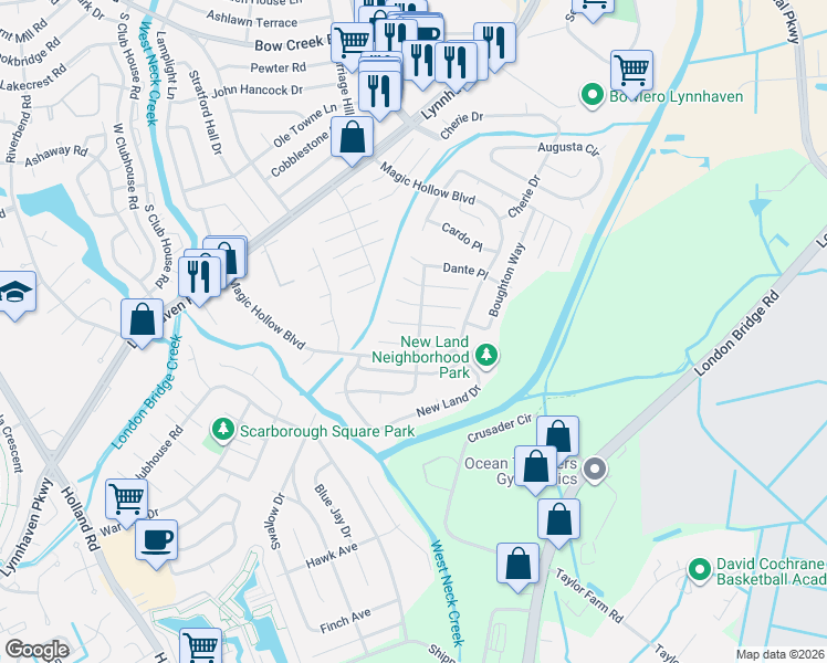 map of restaurants, bars, coffee shops, grocery stores, and more near 2928 Guther Place in Virginia Beach